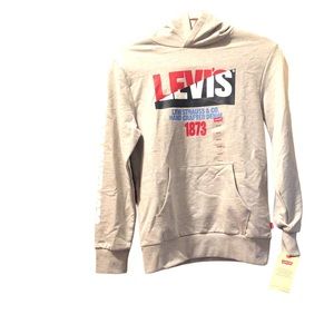 Levi’s shirt hoodie Medium 10-12yrs. NWT grey with “established 1873” on sleeves